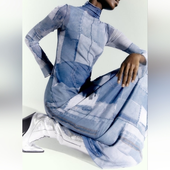 ZARA Patchwork Tulle Dress Stretch Size-M - Picture 3 of 15